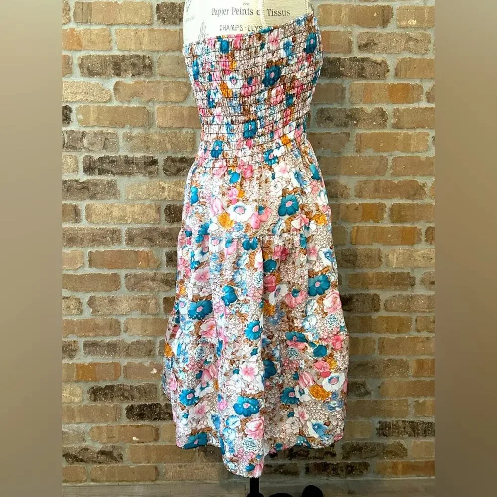 Girls smocked floral sleeveless midi dress no brand size 12